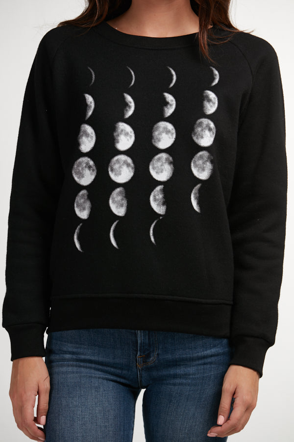 Moon Phase Print Sweatshirt Black