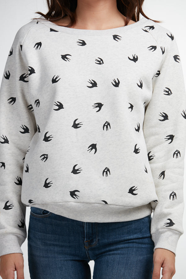 All Over Birds Print Sweatshirt Light Grey