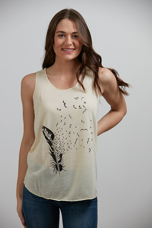 Feather with Birds Tank Top White
