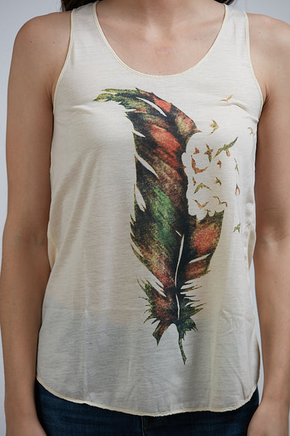 Colored Feathers Tank Top White