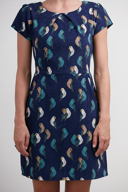 Parrot Print Corduroy Dress Blue