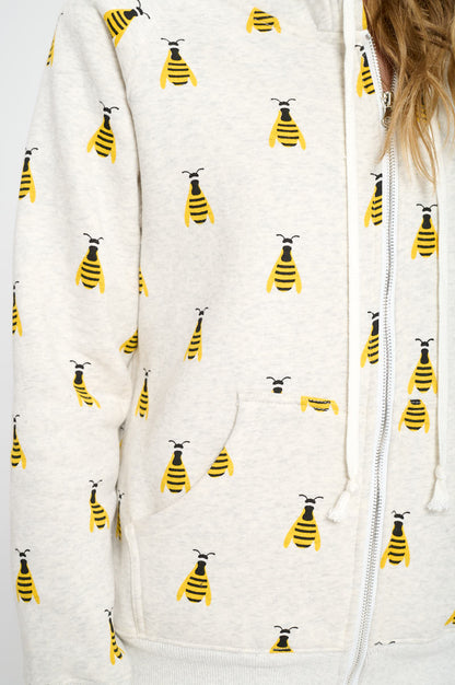 All Over Bee Print Zip-Up Hoodie