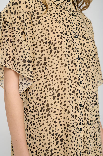 Leopard Print Button Up Shirt Dress- Short Sleeves