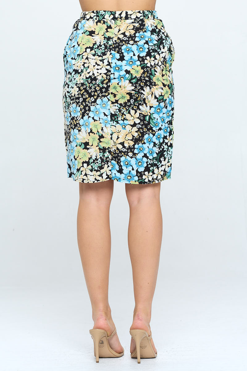 FLORAL PRINT SKIRT WITH POCKETS