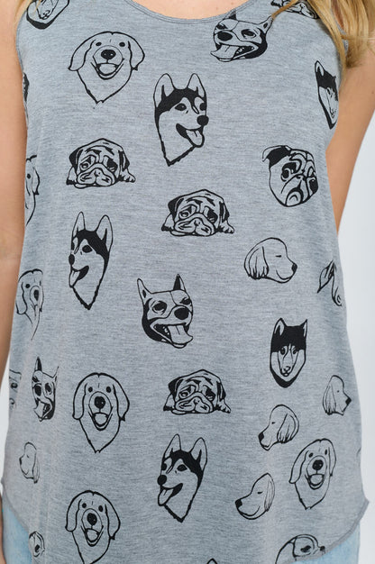 ALL OVER DOG FACE PRINT TANK TOP