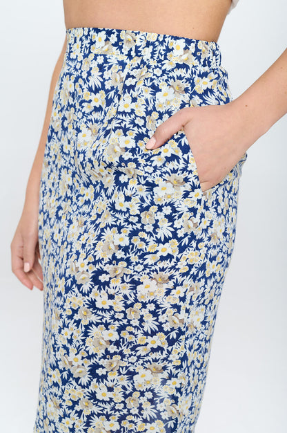 DITSY FLORAL PRINT HIGH RISE SKIRT WITH POCKETS