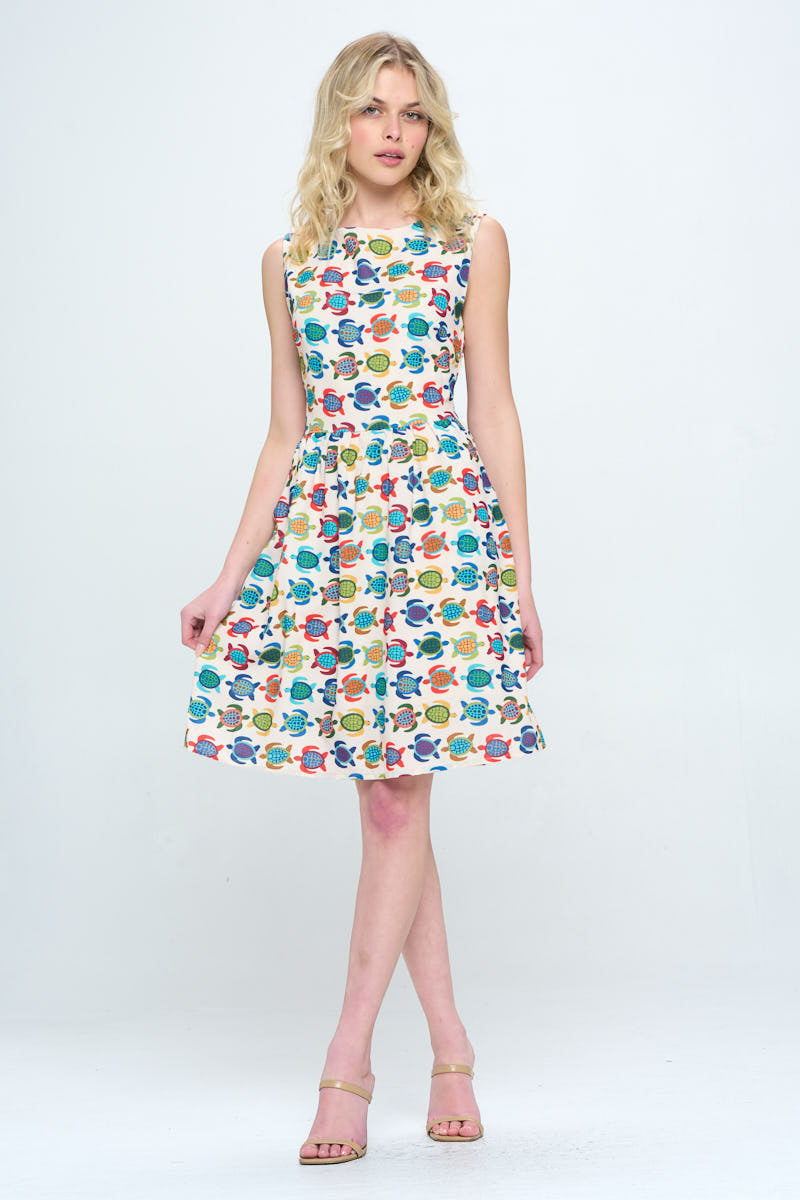 ALL OVER TURTLE PRINT DRESS WITH POCKETS