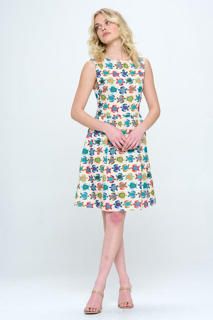 ALL OVER TURTLE PRINT DRESS WITH POCKETS