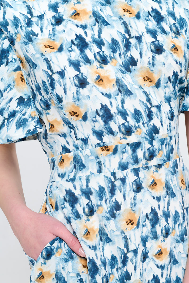 Flutter Sleeve Floral Print Dress with pockets