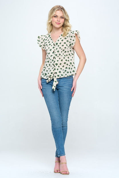 GREEN FLORAL PRINT BUTTON UP TOP