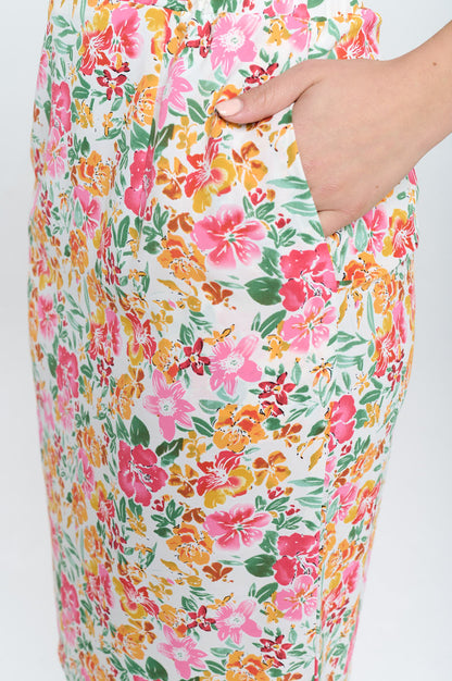 SPRING FLORAL PRINT HIGH RISE SKIRT WITH POCKETS