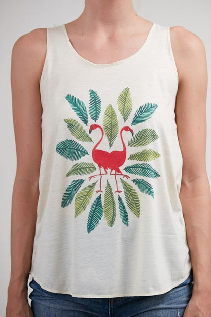 FLAMINGO WITH LEAVES TANK TOP