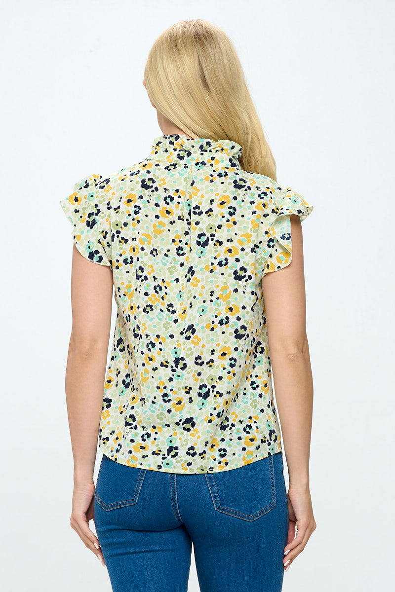 PAW FLORAL PRINT TOP RUFFLED SLEEVE