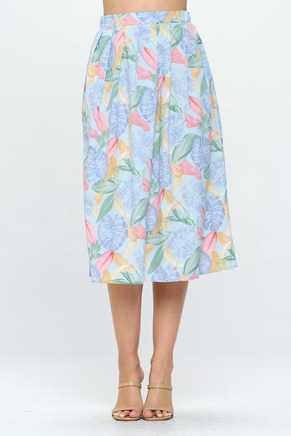 LEAVES PRINT SKIRT WITH POCKETS
