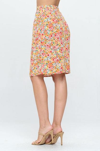 COLORFUL DITSY PRINT SKIRT WITH POCKETS