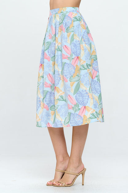 LEAVES PRINT SKIRT WITH POCKETS