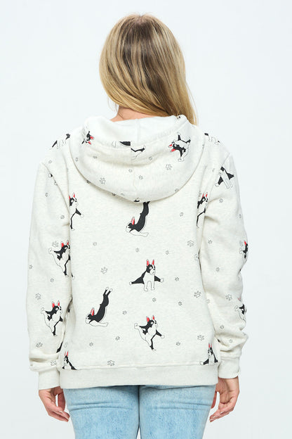 FRENCHIE RED EAR PRINT HOODIE