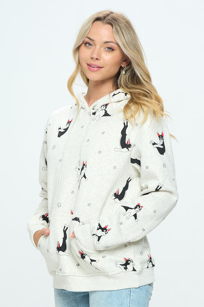 FRENCHIE RED EAR PRINT HOODIE