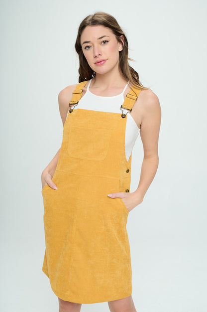 SQUARE NECK CORDUROY DRESS WITH POCKETS YELLOW/MUSTARD
