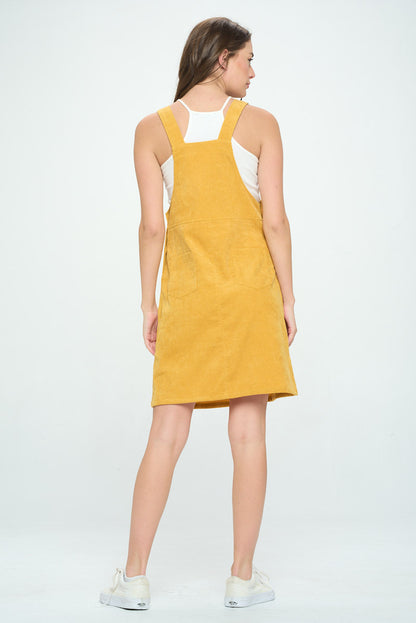 SQUARE NECK CORDUROY DRESS WITH POCKETS YELLOW/MUSTARD