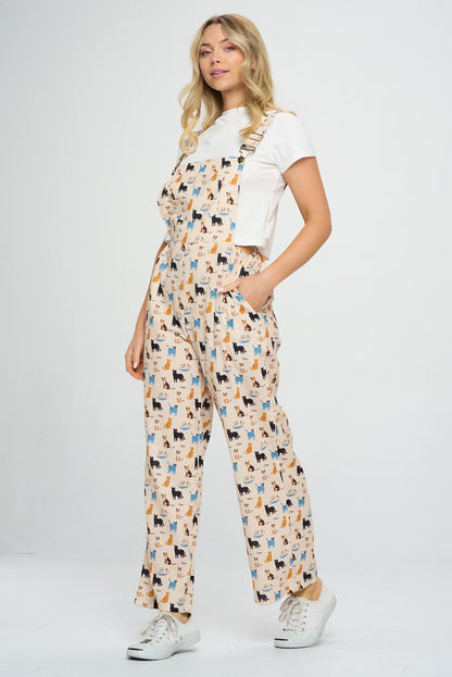 MEOW CAT PRINT JUMPSUITS WITH POCKETS