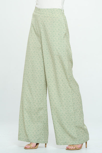 ABSTRACT FLORAL PRINT PANTS WITH POCKETS GREEN