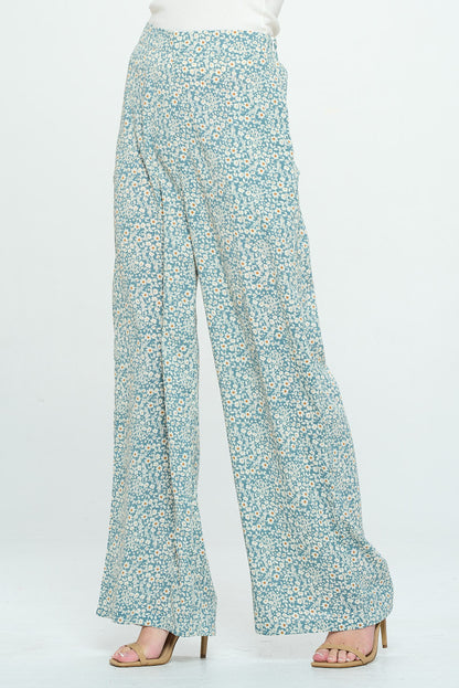 FLORAL PRINT PANTS WITH POCKETS BLUE