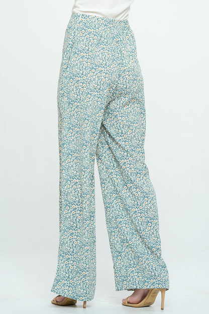 FLORAL PRINT PANTS WITH POCKETS BLUE