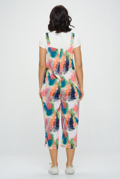 COLORFUL ABSTRACT PRINT JUMPSUITS WITH POCKETS