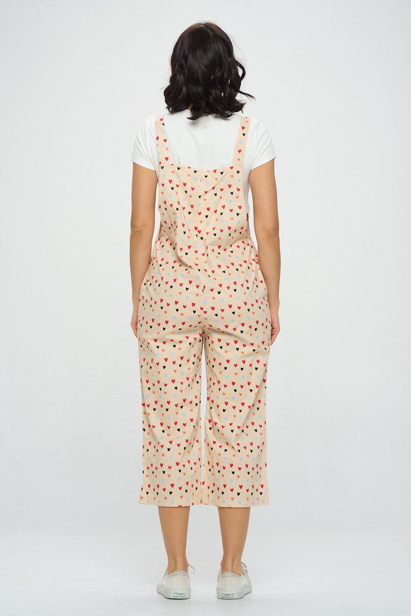 HEART PRINT JUMPSUITS WITH POCKETS