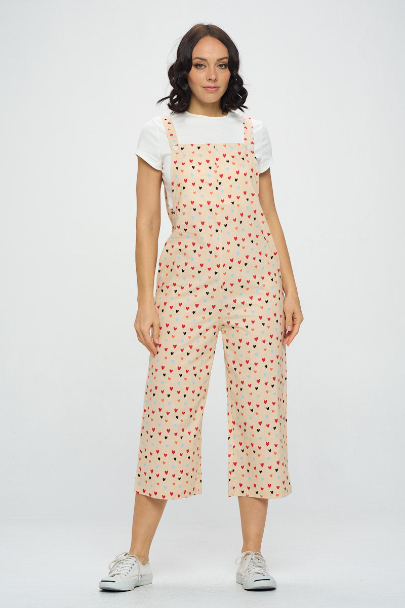 HEART PRINT JUMPSUITS WITH POCKETS