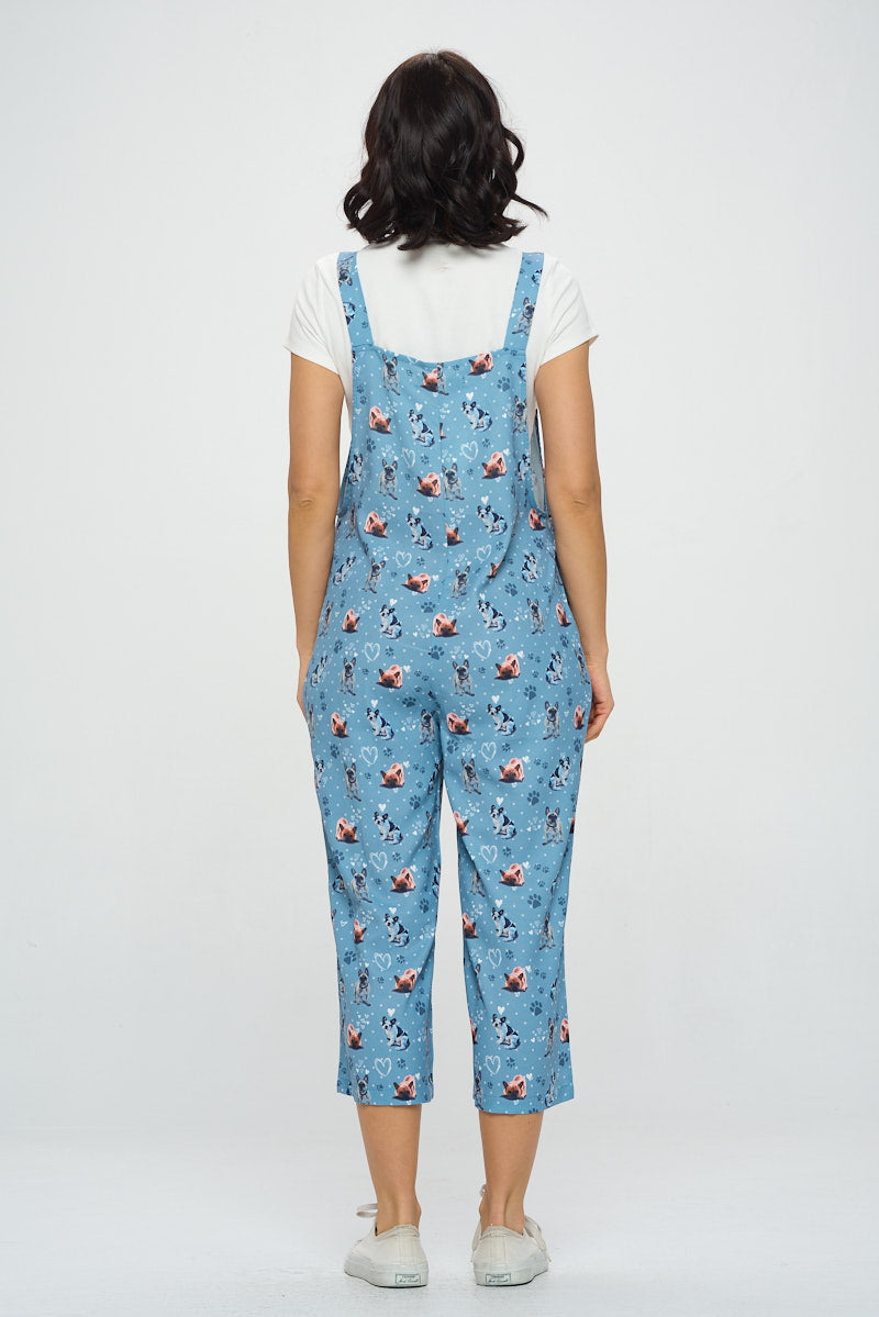 FRENCHIE & HEART PRINT JUMPSUITS WITH POCKETS