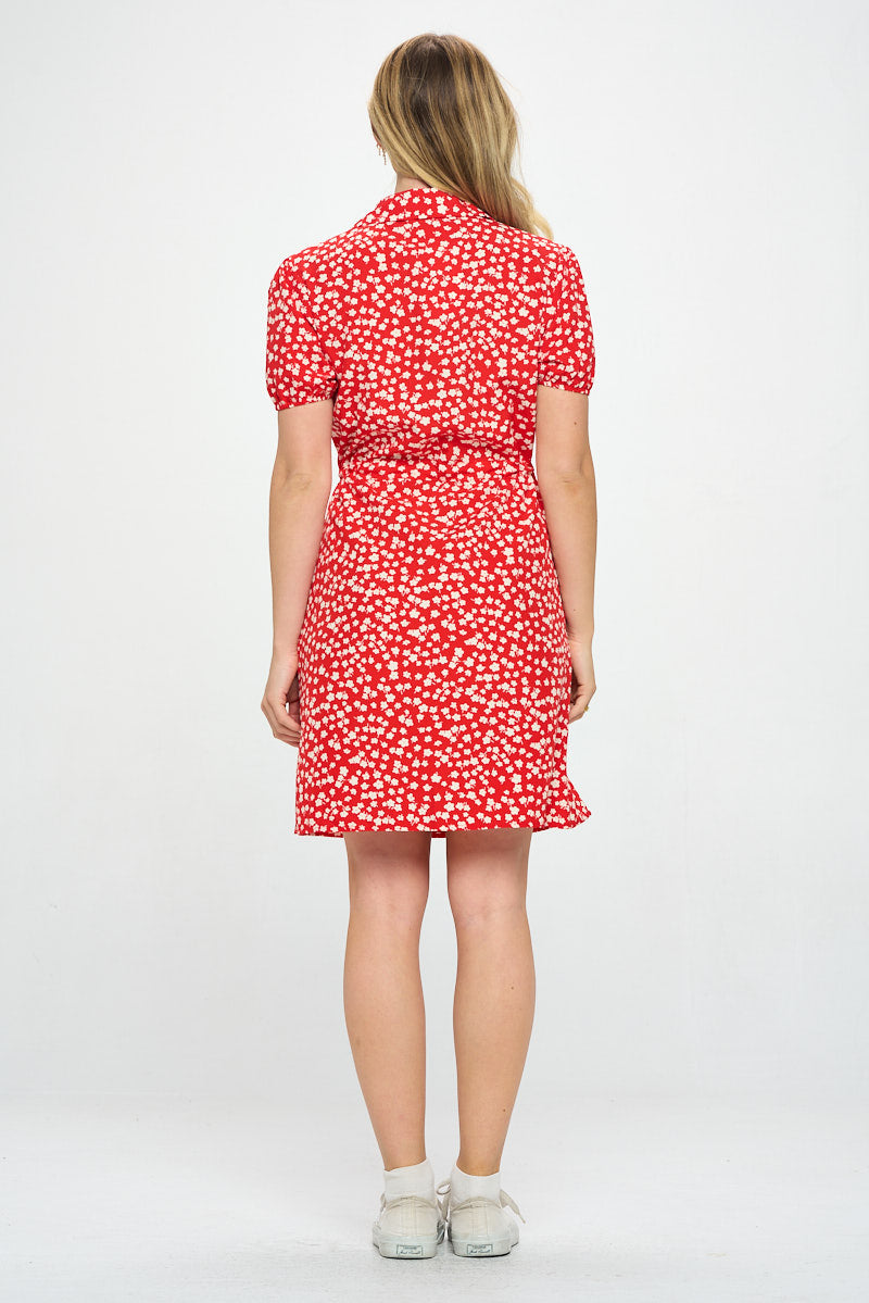 RED POPPY PRINT BUTTON UP DRESS