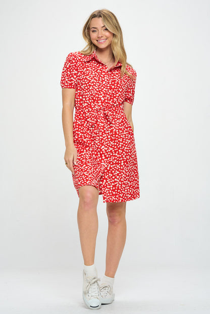 RED POPPY PRINT BUTTON UP DRESS