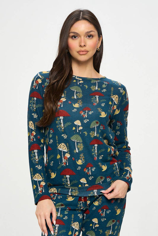 MUSHROOMS FLORAL AND BUGS PRINT PULLOVER
